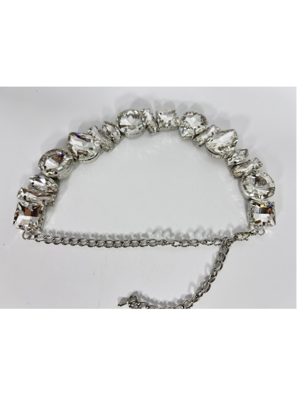 Necklace Silver Tone Crystal Bib Statement Collar Clear Fashion Lobster Clasp - Picture 8 of 9